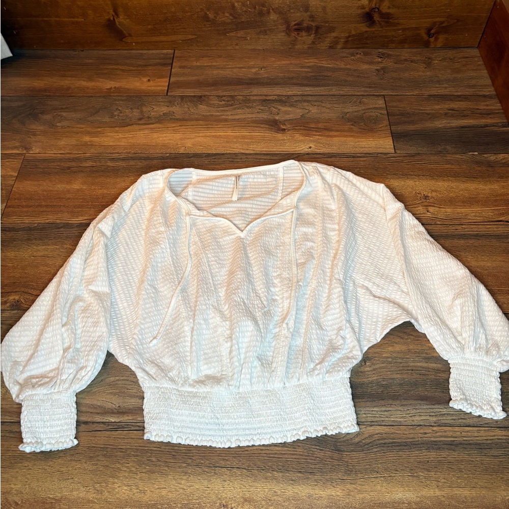 Anthropologie Cream Textured Blouse